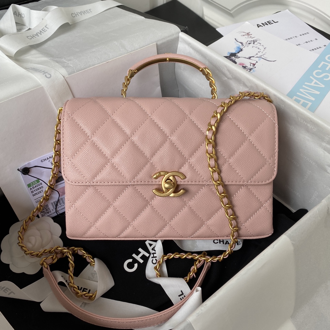 Top Handle Small Grained Calfskin Flap Chain Handbag Shoulder Bag AS4008 Pink